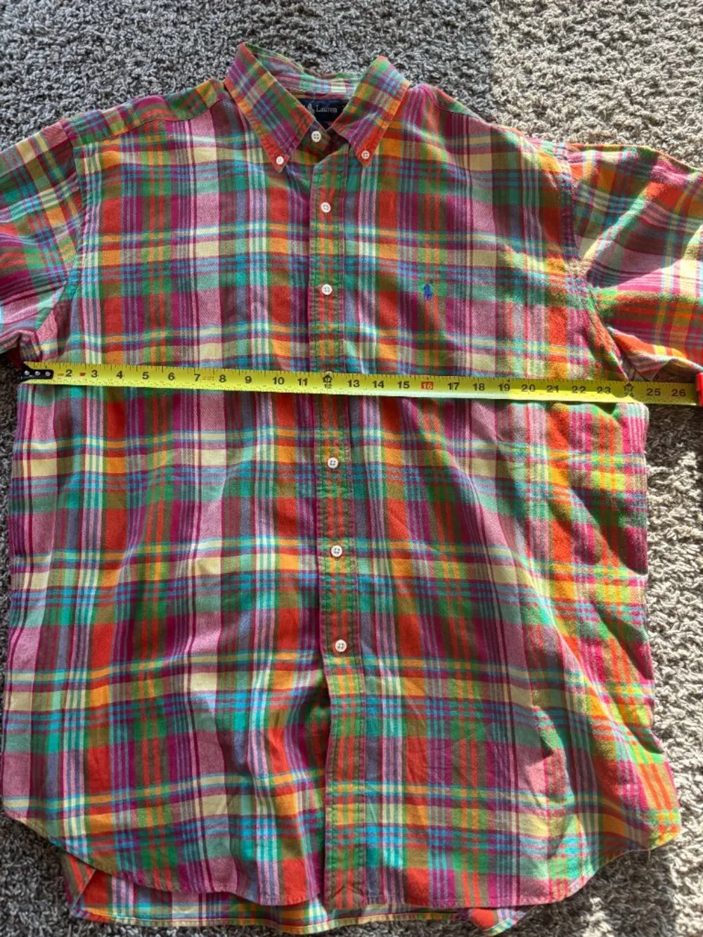 Vtg Polo Ralph Blake XL Madras Plaid Short Sleeve Button Down Shirt Preppy
